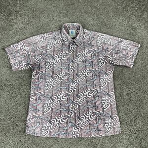 Kahala Hawaiian Shirt Mens Medium Pink Fish Print Aloha Button Up Made Hawaii